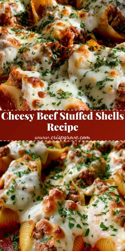 Ground Beef Stuffed Shells: The Ultimate Cheesy Comfort Food Bake 3 A top-down view of a white ceramic dish filled with Ground Beef Stuffed Shells, featuring bubbly melted mozzarella with golden toasted spots and fresh green parsley.