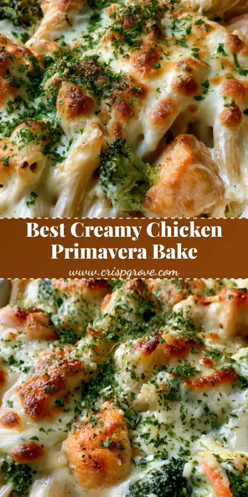 Chicken Primavera Pasta Bake: The Ultimate Creamy Weeknight Comfort 4 A handheld smartphone photo of a white ceramic dish filled with Chicken Primavera Pasta Bake, showing melted mozzarella with golden-brown spots, bright green broccoli, and orange carrots.