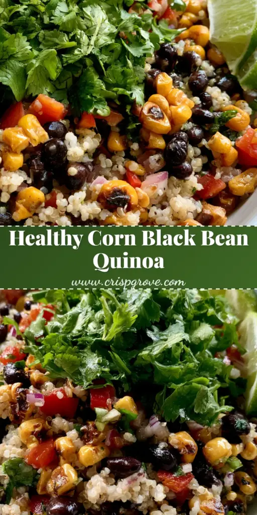 Quinoa Salad with Charred Corn and Zesty Lime Vinaigrette 4 A colorful Quinoa Salad with charred corn, black beans, and lime wedges in a white bowl. (Quinoa Salad)