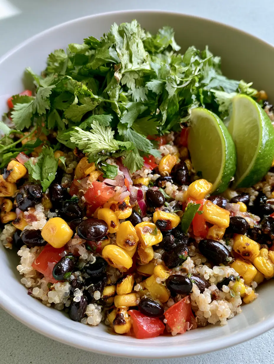 Quinoa Salad with Charred Corn and Zesty Lime Vinaigrette 3 A smartphone photo showing the texture of fluffy white quinoa and charred corn. (Quinoa Salad)