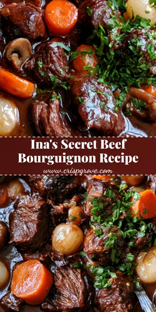 Ina Garten Beef Bourguignon: The Ultimate Cozy French Classic 4 A top-down view of Ina Garten Beef Bourguignon in a black Dutch oven with thick mahogany sauce and fresh parsley.
