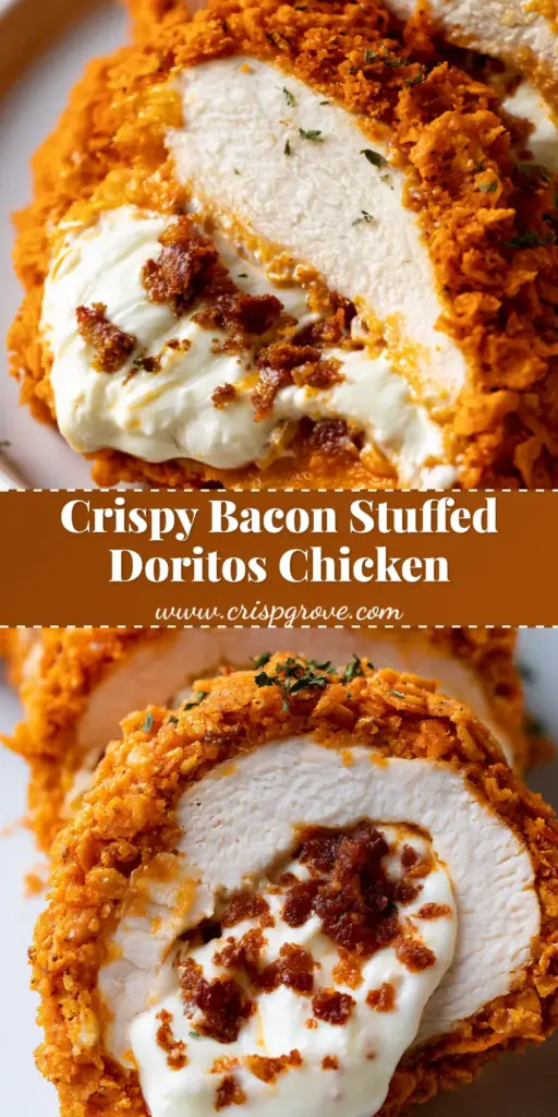 A stack of Doritos Stuffed Chicken slices showing the crunchy orange crust and oozing cream cheese filling.