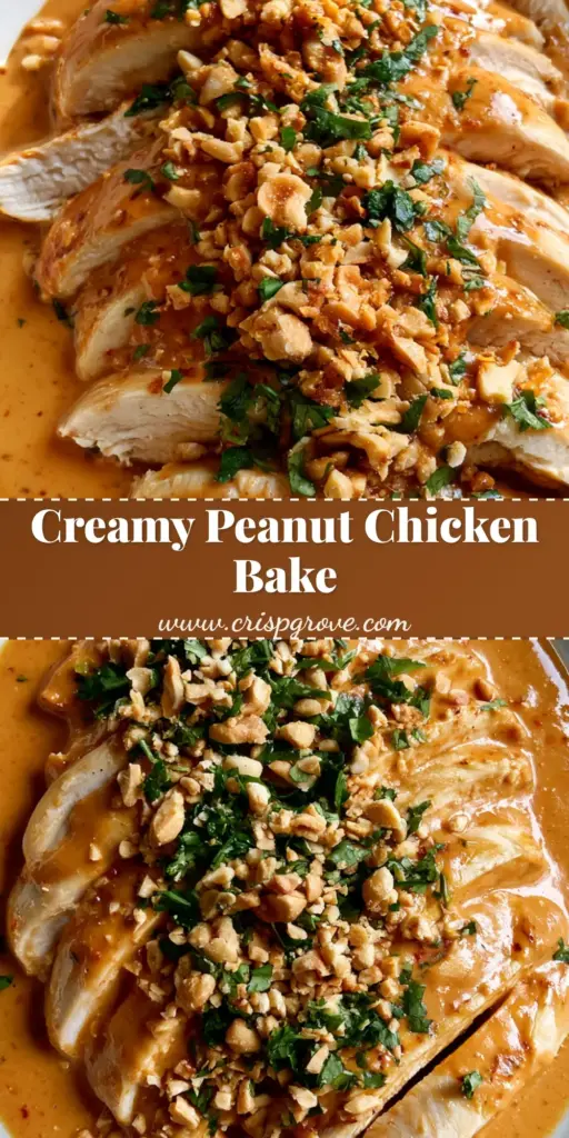 Creamy Peanut Chicken: The Ultimate 30-Minute Sliced Chicken Recipe 3 A top-down shot of sliced Creamy Peanut Chicken on a white ceramic plate topped with cilantro and crushed peanuts.