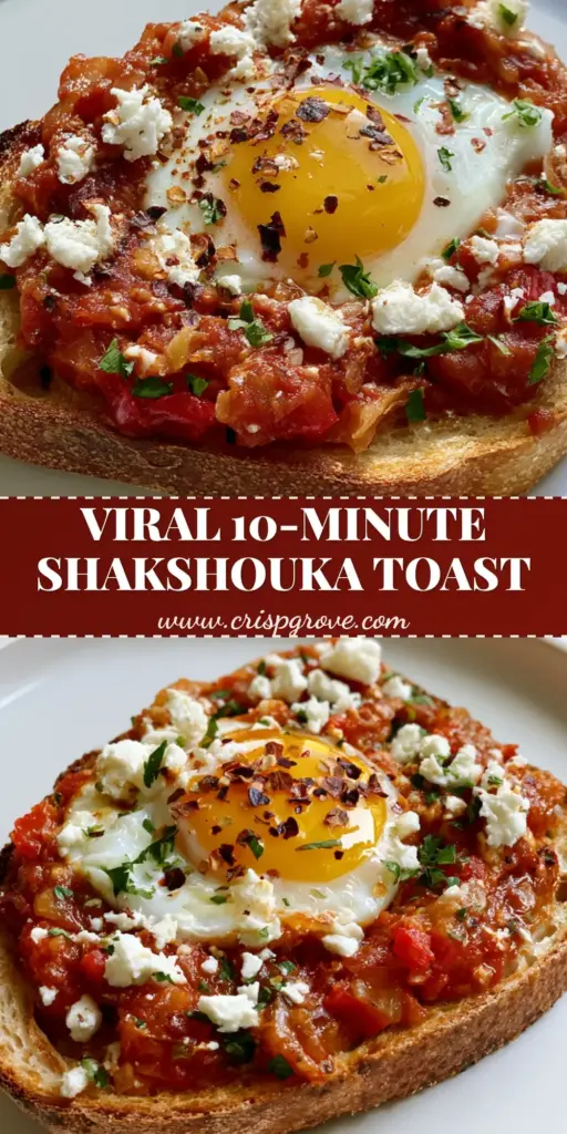 Shakshouka Toast with Feta and Runny Fried Eggs 3 A single slice of Shakshouka Toast on a white plate featuring thick tomato sauce, a runny fried egg, and crumbled feta cheese.