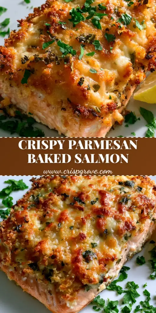 Parmesan Crusted Baked Salmon with Garlic Herb Topping 4 A single Parmesan Crusted Baked Salmon fillet with a golden-brown panko topping and fresh parsley on a white plate.