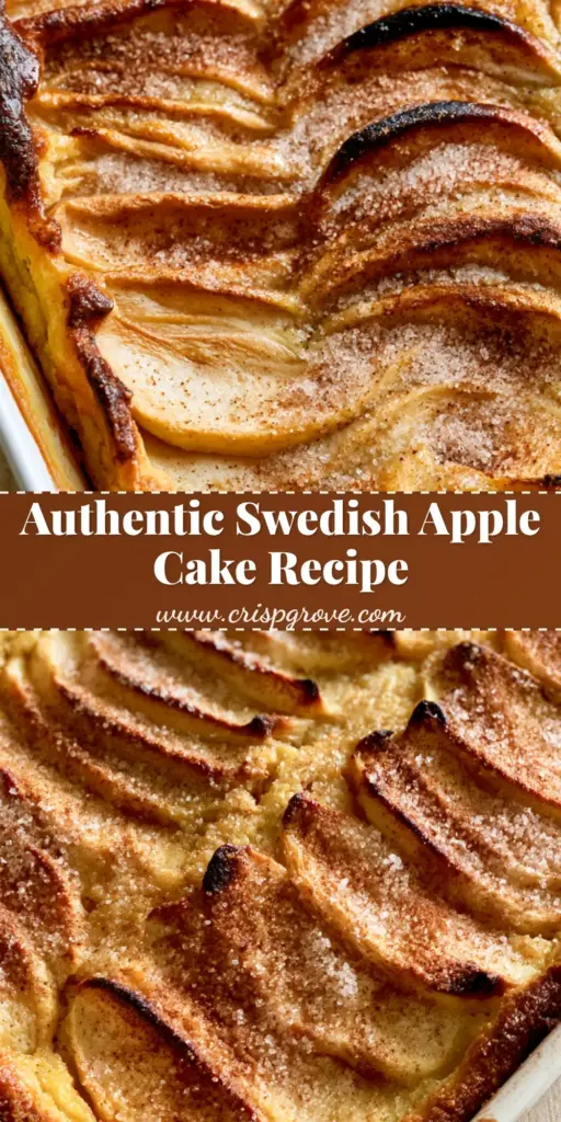 Swedish Apple Cake Recipe: Easy Authentic Rustic Sponge 3 A rustic Swedish Apple Cake in a rectangular dish featuring a golden-yellow buttery sponge and rows of overlapping cinnamon-dusted apples.